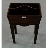 19thC Mahogany 2-section portable Cutlery Box on tapered legs, 19”h x 13.5”w.