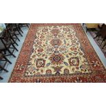 Pakistan Ziegler Floor Rug, 12ft 5 x 9ft, hand knotted, beige ground with central medallions,