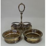 Pair Victorian Silver Plate Table Coasters and Walker & Hall Plated Vinaigrette Stand.