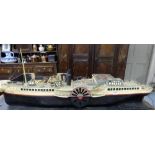 Wooden Scale Model of Steamer “Isle of Arran”, 52”w x 19”h, painted cream with black hull, with