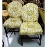 Pair of Edwardian Mahogany Occasional Chairs, on reeded and tapered legs, covered with green and