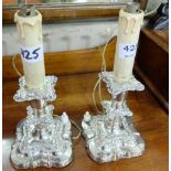 Pair Victorian Silver Plate Candlesticks, converted to electric table lamps, each 9.5”h.