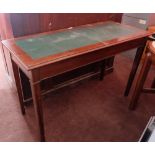 Edwardian Mahogany Writing Table, the rectangular top inset with green leather top, on square