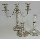 Silver plate Candelabra & a single plated candlesticks (3).