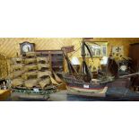 2 wooden scale models of Clippers “Whaling Ship Clipper 1846” 18”w & a Nordic Clipper with flags