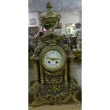 Late 19thC French Green Alabaster Mantle Clock, stamped “Medaille D’Argent”, with urn shaped