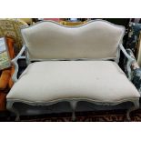 Modern 2-Seater Settee, painted green, covered with linen fabric.