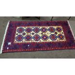 Hand woven Afghan Belouchi Floor Rug (a Tribal Rug), red and navy pattern border with beige interior