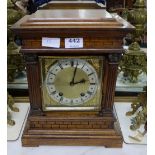 Late 19thC German Oak Cased Mantle Clock, stamped W & H SCH, the doric columns framing a square