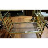 Miniature Brass (Dolls) Bed, with square bar ends, on castors, 20.5” x 11”.