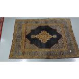 Persian Floor Rug, blue ground with central black and beige diamond, multiple borders, 5ft x 41”.