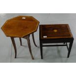 Low rosewood topped wine table and a low mahogany octagonal topped occasional table (labelled “