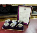 Six Piece Victorian Birmingham Silver Salt and Pepper Condiments with 6 spoons, 1883, with diamond