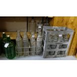 Two crates of 8 tall glass soda bottles. 2 green bottles, 2 sweet jars & 2 tall glass bottles (22)