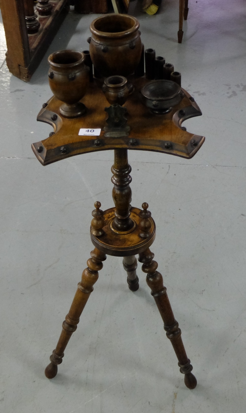 Victorian Walnut Smokers Companion Stand, with graduating cigar holders, on bobbin turned tripod