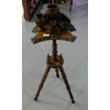 Victorian Walnut Smokers Companion Stand, with graduating cigar holders, on bobbin turned tripod