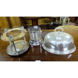 3 items silver plate - Meat Dish Cover, champagne glass stand & wine bottle stand
