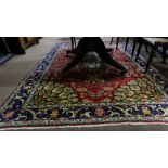 Persian Tabriz Floor Rug, red ground with central sunburst medallion, multiple pattern red and