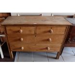 Oak Chest of 3 drawers with turned knobs, on square legs, 29.5”h x 41”l.