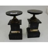 Victorian Black Marble 3 Piece Clock Set incl. a Mantle Clock with red face, brass roman numeral and