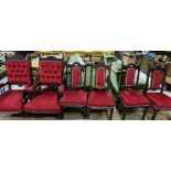 6 Piece Sitting Room Suite incl. Pair of Armchairs & 4 side chairs, with red velour fabric.