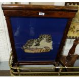 WMIV Mahogany Fire screen, the center panel inset with a hand embroidered portrait of a King Charles