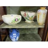 Floral painted Burslem Vase, 2 fruit bowls incl. 1 glazed Royal Winton, Wedgewood Vase & pair meat