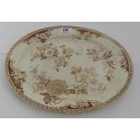 1st Period Belleek Meat Plate, oval, brown and white floral pattern, 14”w.