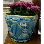 Victorian Minton Jardinere, green ground with purple floral detail, 10.5” dia.