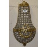 Pair of electric beaded glass Wall Lights, with brass wreath and swag mounts, 18”h.