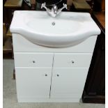 Modern Sink Unit with mixer taps and base of drawers & circular mirror with floral detail (2)