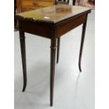 Edw. Mahogany Card Table, the centre fold-over top opening to a green lined interior, on tapered