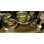 Large collection of copper items incl. 3 modern miniature ships lanterns, preserving pan etc