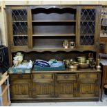 Large Oak Dresser, 3 shelves flanked by pair of glazed doors, over base with 4 drawers and 4