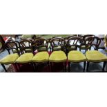 Matching set of 6 Victorian Mahogany Dining Chairs, with turned and reeded front legs, yellow padded