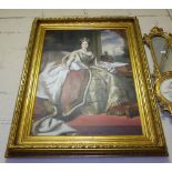 Large reproduction oil on canvas – portrait of a Queen in ornate frame, 50”h x 41”w