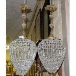 Matching pair of beaded glass pear-shaped Ceiling Lights, with brass caps, each 17”h.