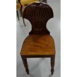 WMIV Mahogany Hall Chair, the domed and reeded top over turned front legs.