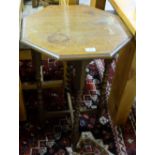 Rectangular low mahogany lamp table & octagonal top oak lamp table.