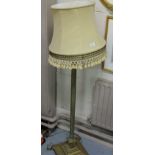 Victorian Brass Standard Lamp, Corinthian column with paw feet, beige shade