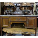 Edw. Inlaid mahogany dressing table with marble back and marble top, tapered legs.