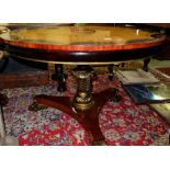 Reproduction empire style circular Centre Table, 42.5” dia top, over ornate gold painted pod, 3