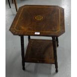 Edw. Rosewood 2-Tier Occasional Table, with central inlay, stretcher shelf, 19”w x 23”h