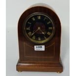 Edw. Inlaid Mahogany Mantle Clock, with black dial.