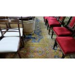 Large wool floor Rug beige ground, blue patterns 20’ x 14’4” approx.) (damaged) & a modern blue