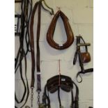 Fine Leather Tack for Pony Trap – Bridle, brass hames, collar & side straps, with brass label “