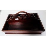 Mahogany Knife Box with carved carrying handle, moulded rims, 18”w.