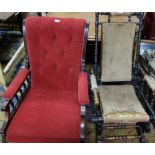 Walnut framed Rocking Chair & a Victorian Gents Armchair, red velour fabric (2)