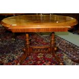 Vic. Walnut Centre Table, with oval ends, on turned supports & 4 c-scrolled feet, 40”w