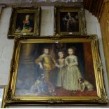 Reproduction oil on canvas, in gilt frame – Portrait of 3 Elizabethan children in moulded gilt frame